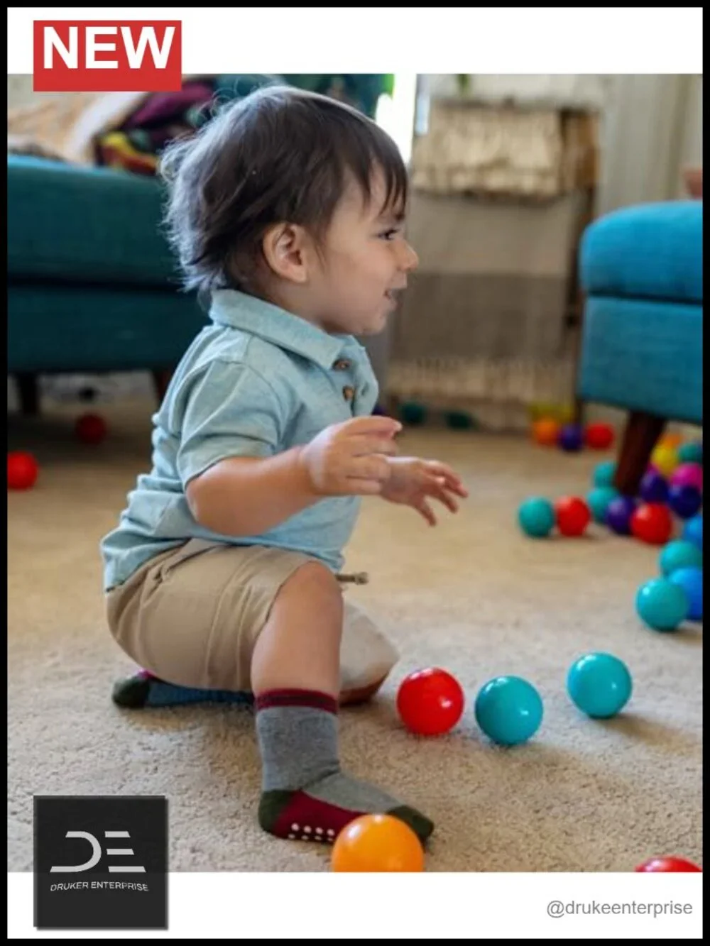 12 Pack Non Slip Baby Toddler Crew Socks Cotton Blend with Grippers for Boys
